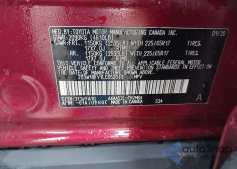 2020 Toyota Rav4 Xle from USA, damaged, VIN 2T3W1RFV1LC052043